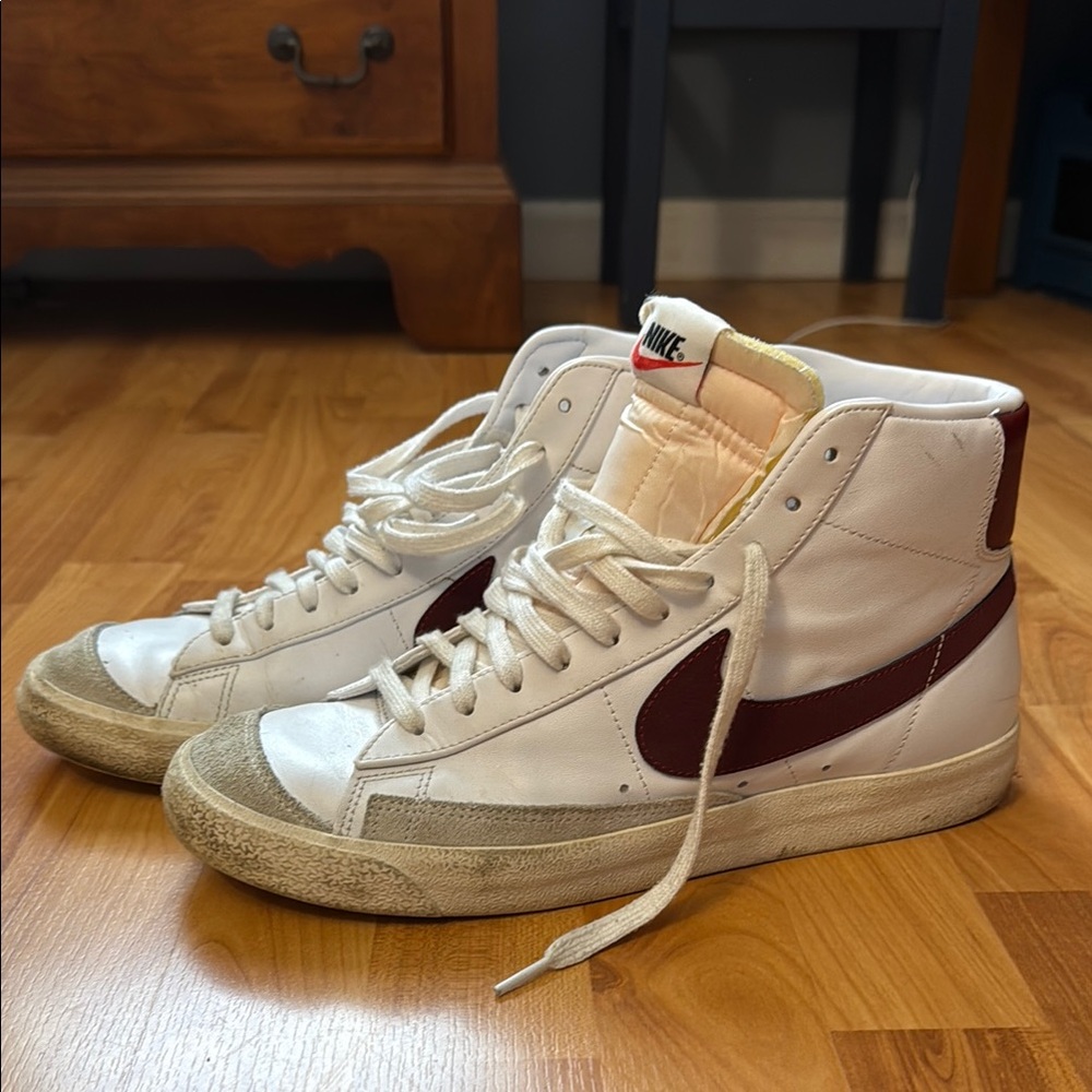 Nike Men's White and Burgundy High-Top Blazers Sneakers